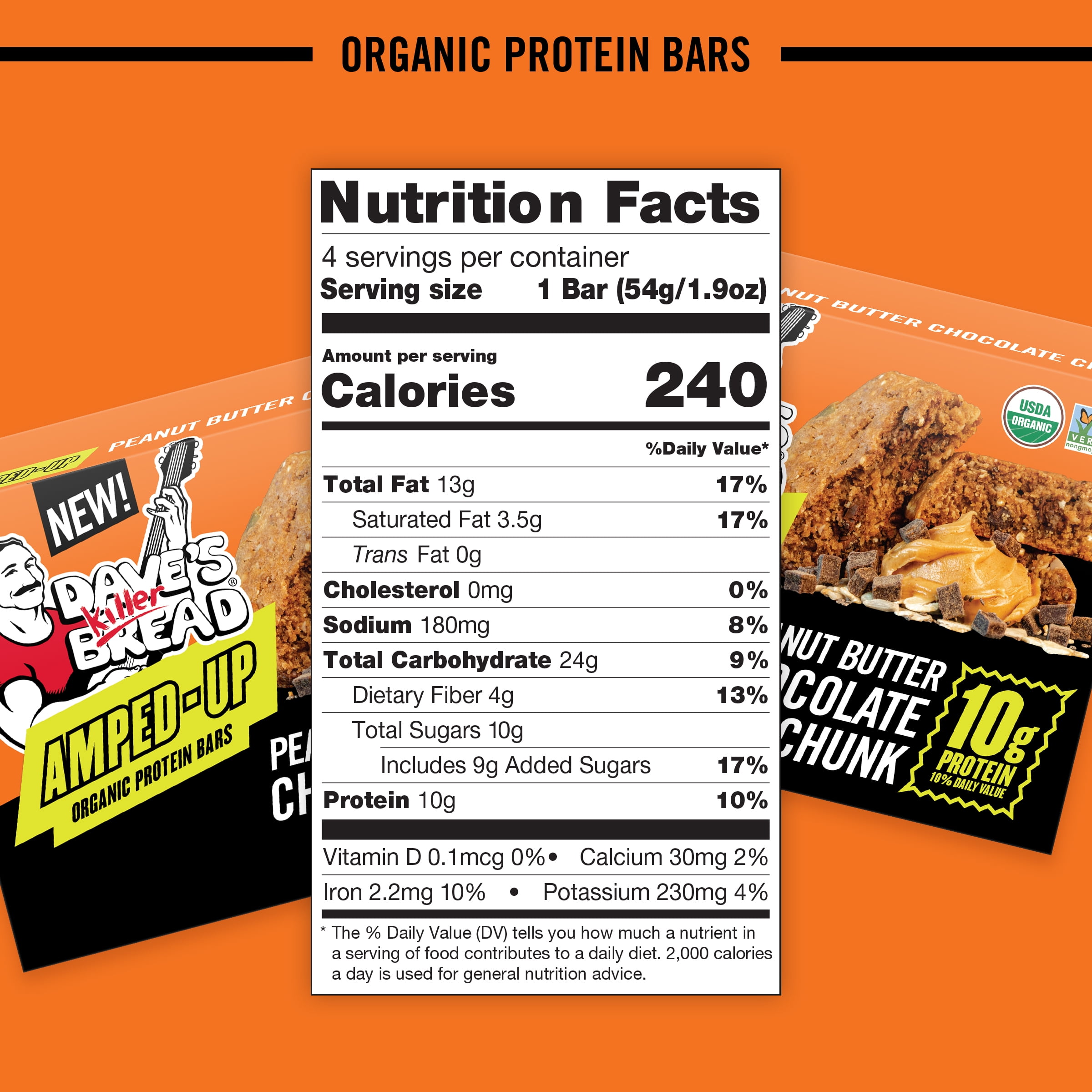 Dave's Killer Bread Peanut Butter Chocolate Chunk Amped Up Protein Bars, 4 CT (Pack of 3)