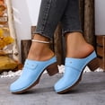 thumbnail image 4 of Rokment Women's Studded High Heels Mules Dressy Sandals Classic Fashion Casual Leather Closed Toe Chunky Stackable High Heels Clogs Spring Summer Heeled Dress Slip on Slippers Sky Blue Size 9.5, 4 of 6