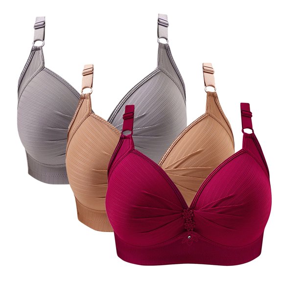 Summer Savings Clearance! Yievot 3Pcs Women's Soft Everyday Bralette Pack, Wireless Breathable Causal Bra For Woman, 3-Pack Solid Push Up Bra