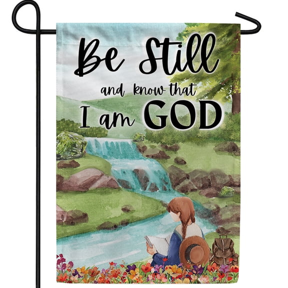 America Forever Listen To God's Words Garden Flag, 12.5 x 18 inch Double Sided, Be Still Scripture Banner, Waterfall Reader Decoration, Religious Inspiration Outdoor Decor, Psalm Yard Flag