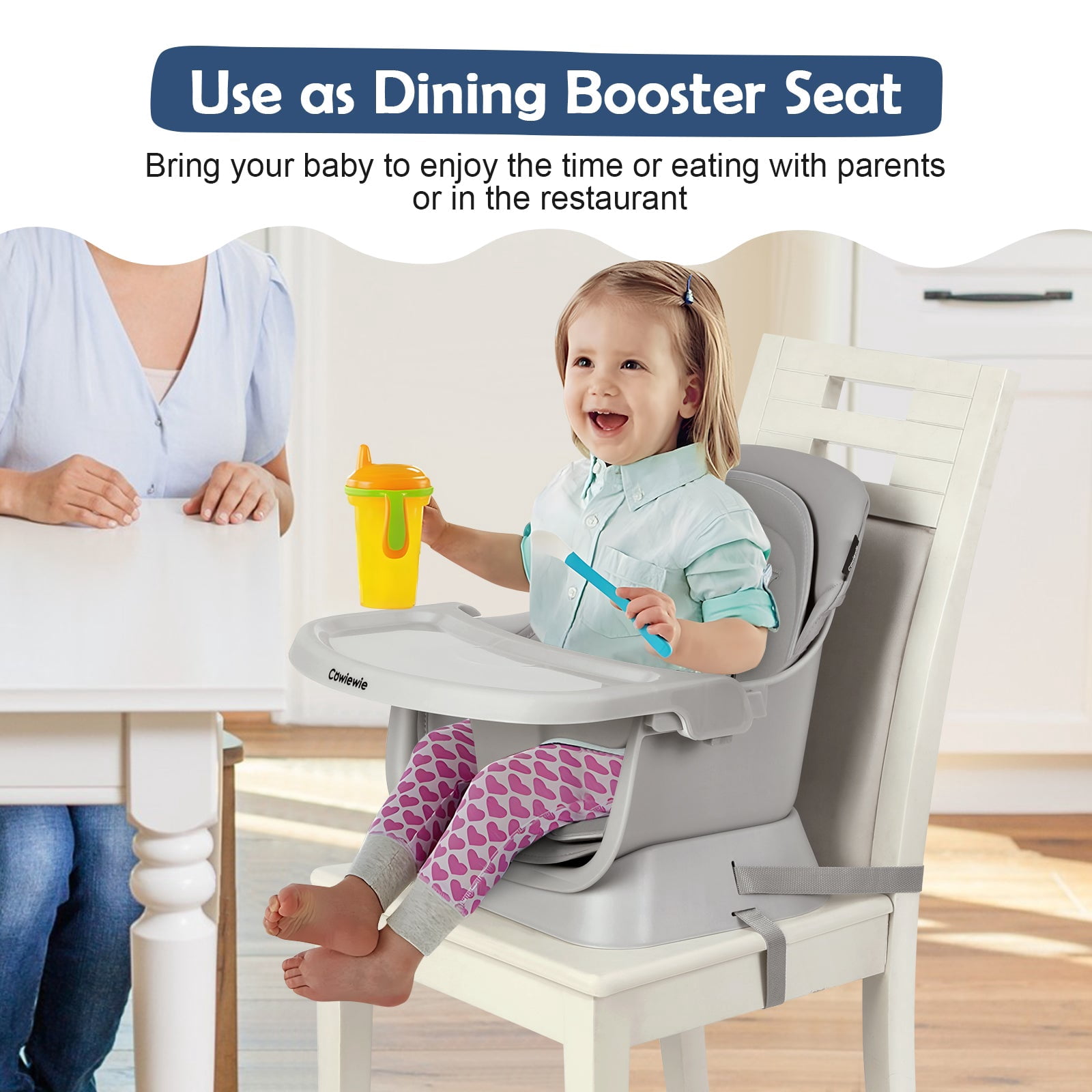 Cowiewie 8 in 1 Baby High Chair for Babies, Toddler Dining Booster Seat, BPA Free PP Material, Grey