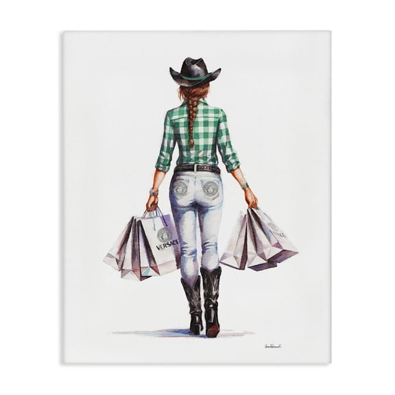 Stupell Industries Country Cowgirl Shopper People Painting Wrapped Canvas Art Print Wall Art, 16 x 20