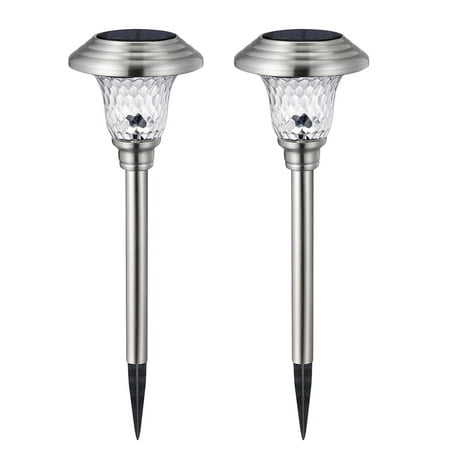 

2PCS Solar Ground Insert Lamp Stainless Steel Glass Decorative Lamp Outdoor Lawn Light for Garden Pathway (Silver)