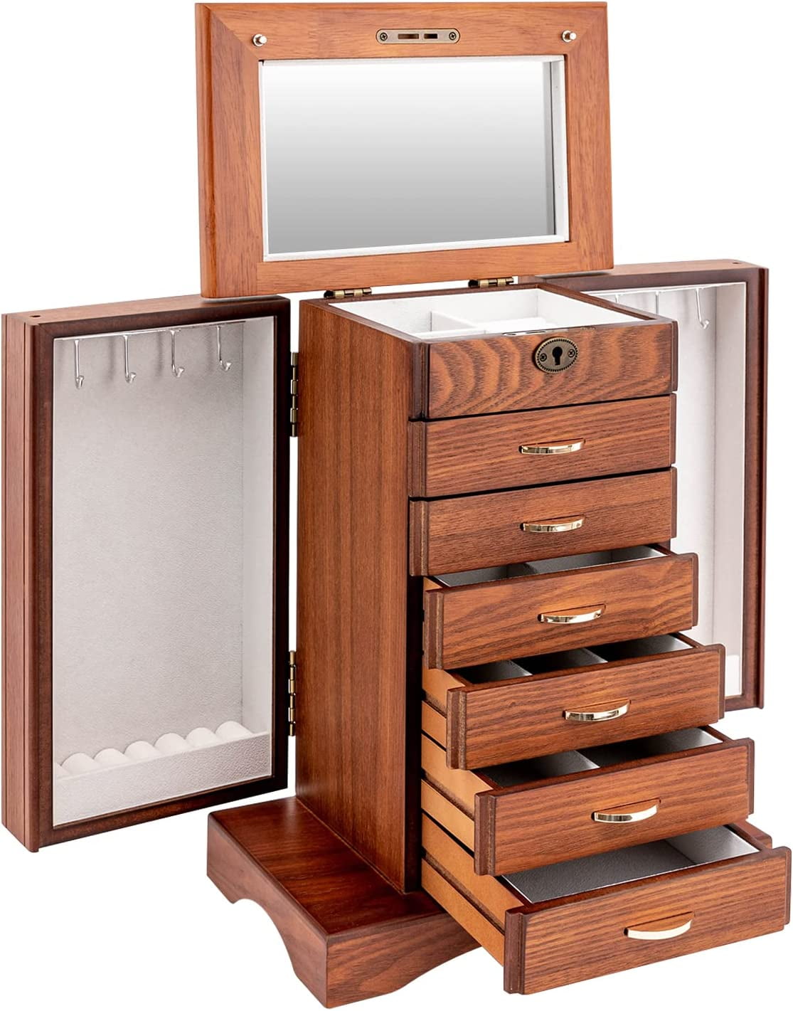 Miumaeov 7 Tier Large Wooden Jewelry Box Display Case Organizer Women Jewelry Storage