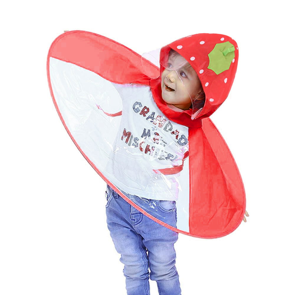 Kids Cute Rain Coat UFO Shape Umbrella Hat Magical Hands Free Foldable Raincoat