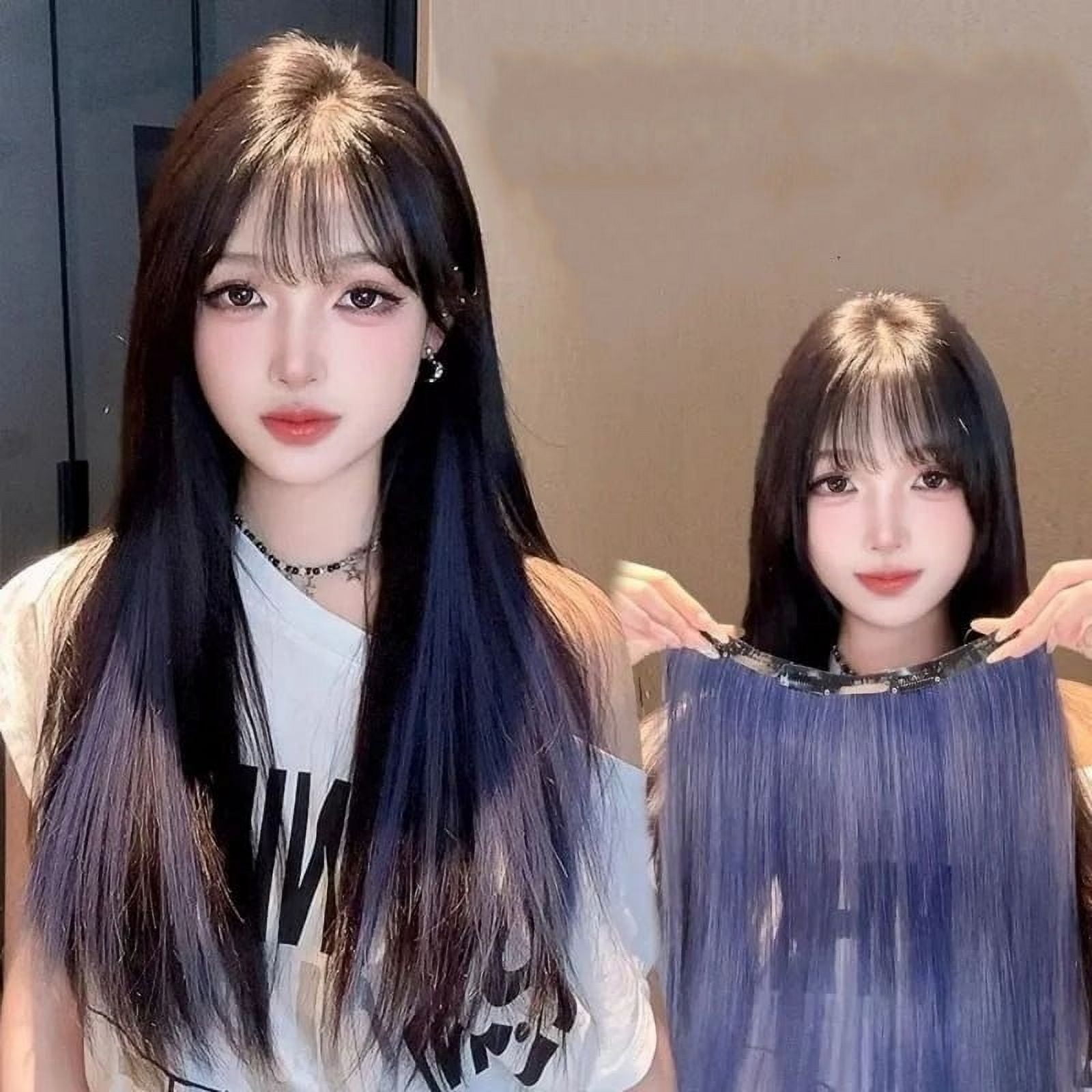 Versatile Dyed One-piece Synthetic Clip-in Hairpiece for White Hair Natural Feel and Easy-to-Style Extension Seamless Wig Piece