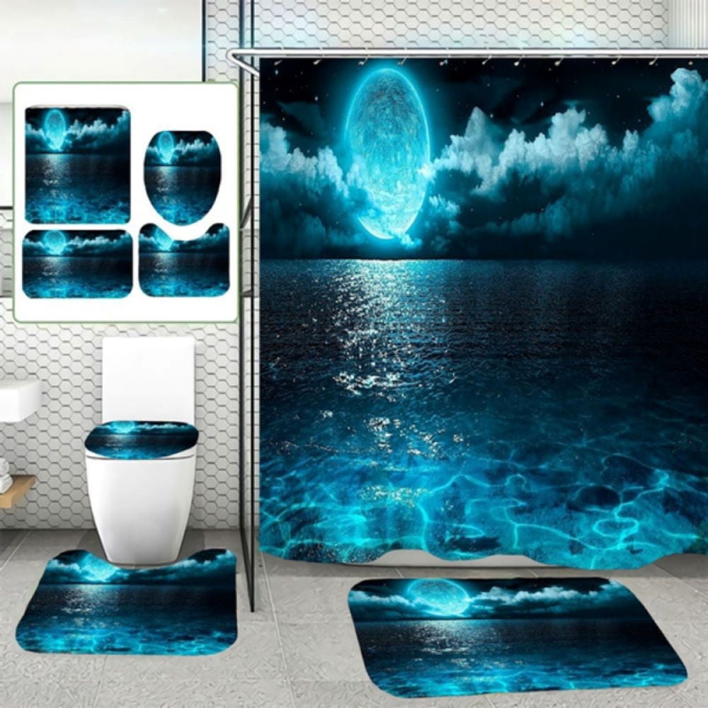 Watson Bathroom Accessories - Blue Ocean Polyester Shower Curtain Set