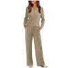 Women 2 Piece Matching Lounge Sets Ribbed Knit V Neck Sweater Top Wide Leg Pants Y2K Sweatsuits Fall Airport Outfit