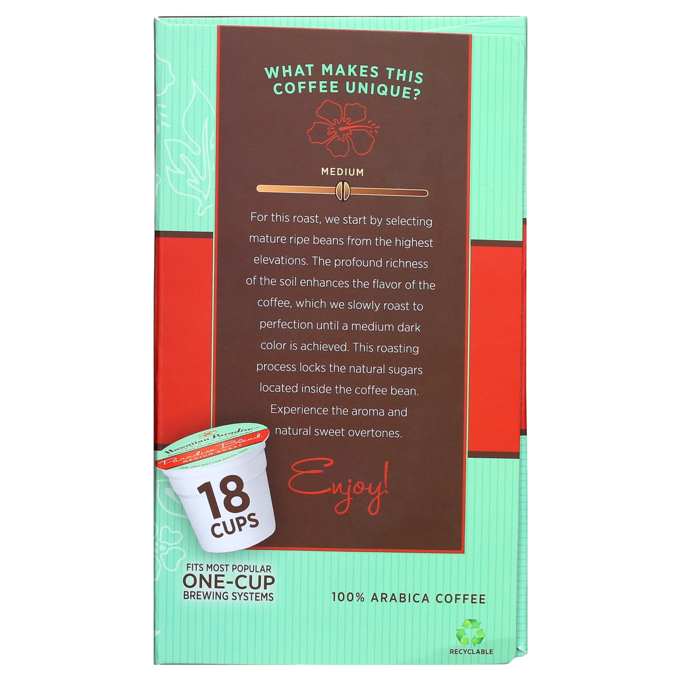 Hawaiian Paradise Coffee Paradise Blend Single Serve Cups - 18 Count - Medium Roast from 100% Arabica Beans - Compatible with Keurig K-Cup Brewers