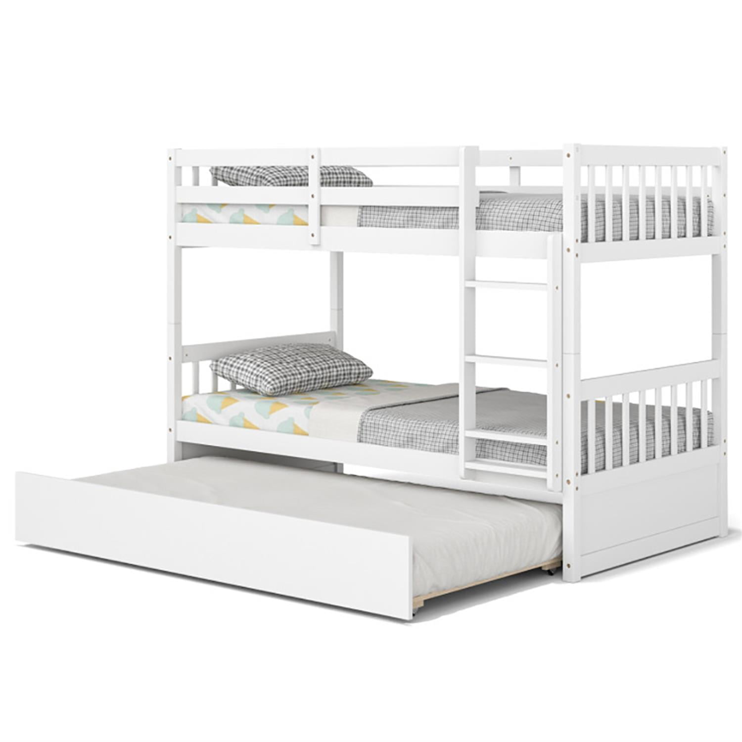 Demi Bonn Twin Pull-Out Bunk Beds with Ladder in the Steps and a Trundle, Twin Over Twin Bunk Bed Platform, White