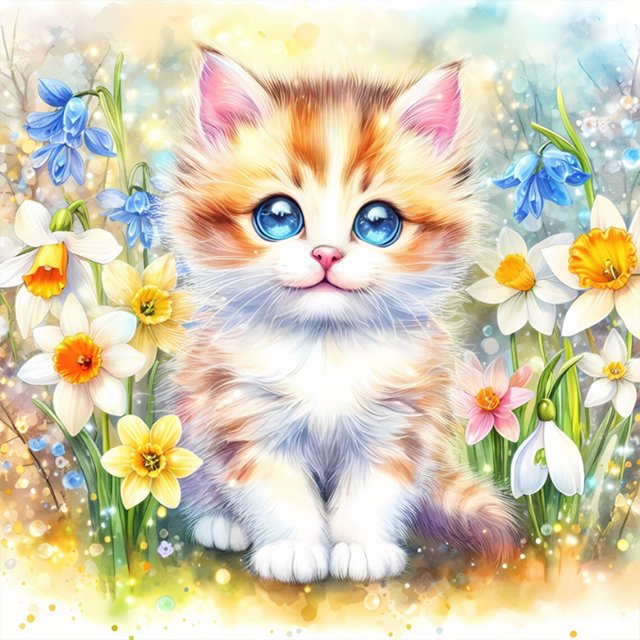Pintura de diamante 5D DIY, kit de gato con taladro redondo completo, decoración del hogar, arte artesanal, 30x30cm