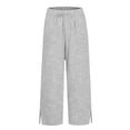 thumbnail image 5 of Hearthz Striped Linen Blend Pants for Women High Waisted Wide Leg Crop Pants for Women Flowy Baggy Womens Summer Pants Gray L, 5 of 7
