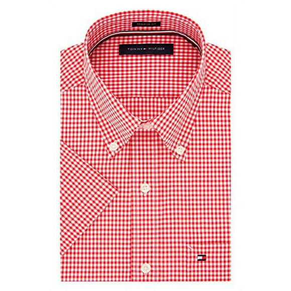Tommy Hilfiger Men's Big and Tall Short Sleeve Button-Down Shirt, Cardinal 18&quot; Neck