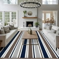 thumbnail image 3 of Large Area Rugs for Living Room Bedroom, Grey Navy Blue Striped 5'x8' Rug Washable Carpet Runner Indoor Outdoor, Farmhouse Stripes Modern Abstract Art Non Slip Floor Mats Rug for Kitchen, Bathroom, 3 of 8