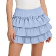 thumbnail image 2 of FRSASU Girls Ruffle Layered Summer Mini Skirt, Elastic High Waisted Casual Stretch A-Line Skirts for 3-13 Years Blue, 2 of 9