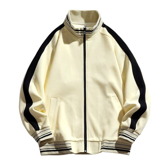 Yongwang Mens Long Sleeve Color Block Jacket Stand Collar Zip Up Jacket Casual Loose Fit Jacket with Pockets