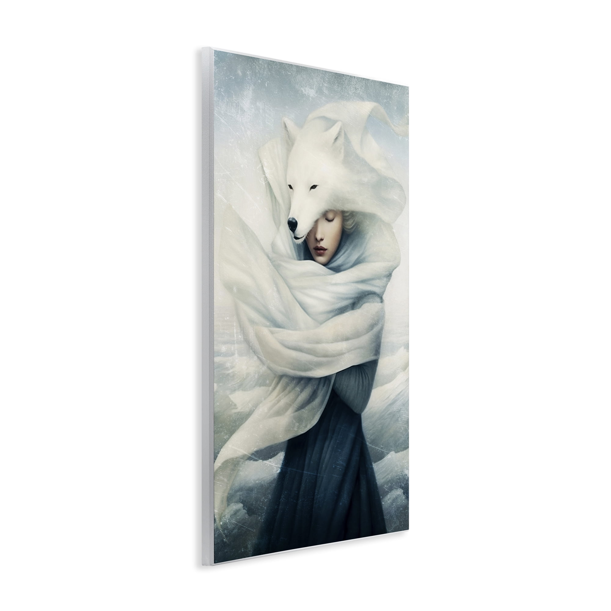 Stupell Industries Wolf Swathed Woman People Painting Unframed Art Print Wall Art, 13 x 19