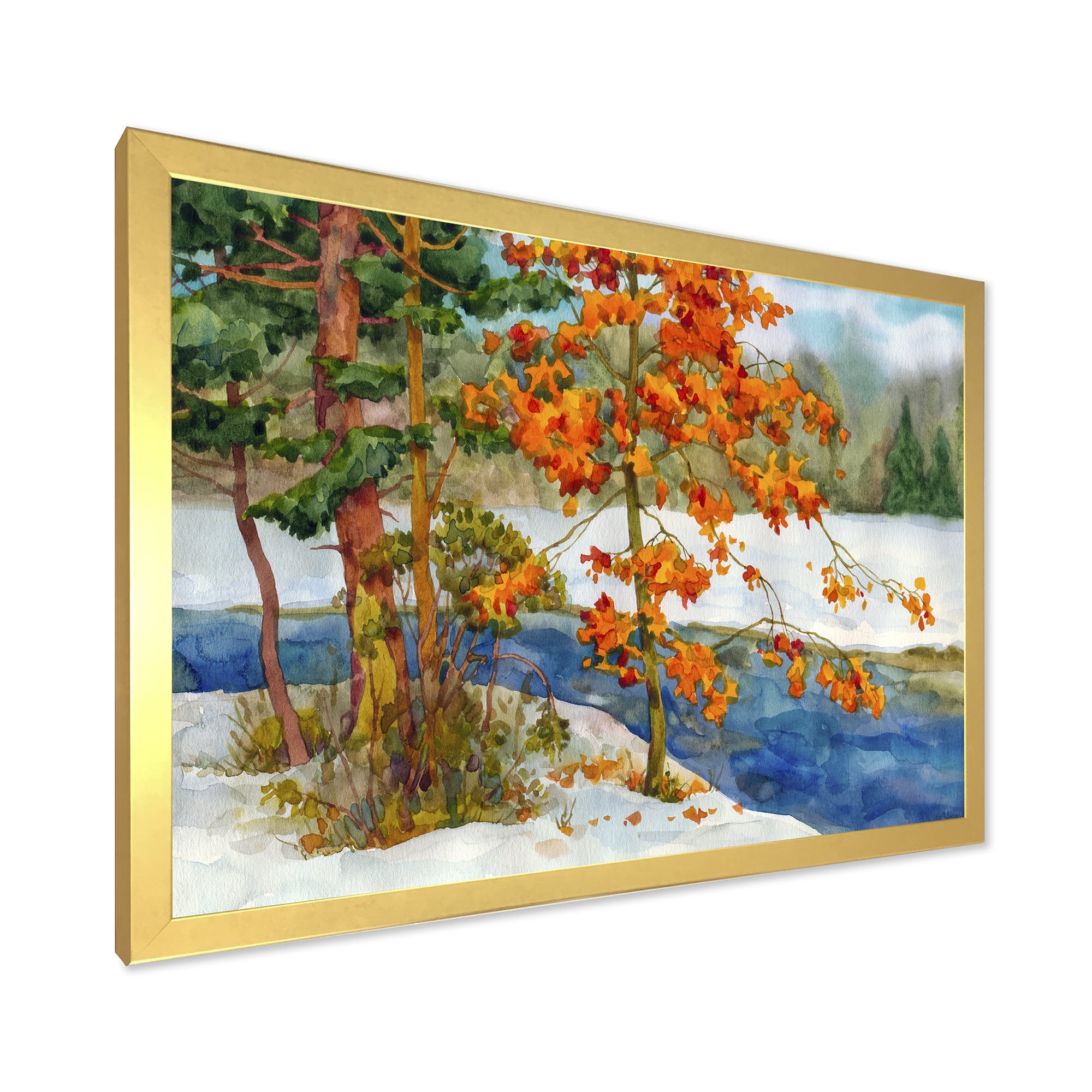 Designart 'Stream Through The Winter Forest I' Lake House Framed Art Print