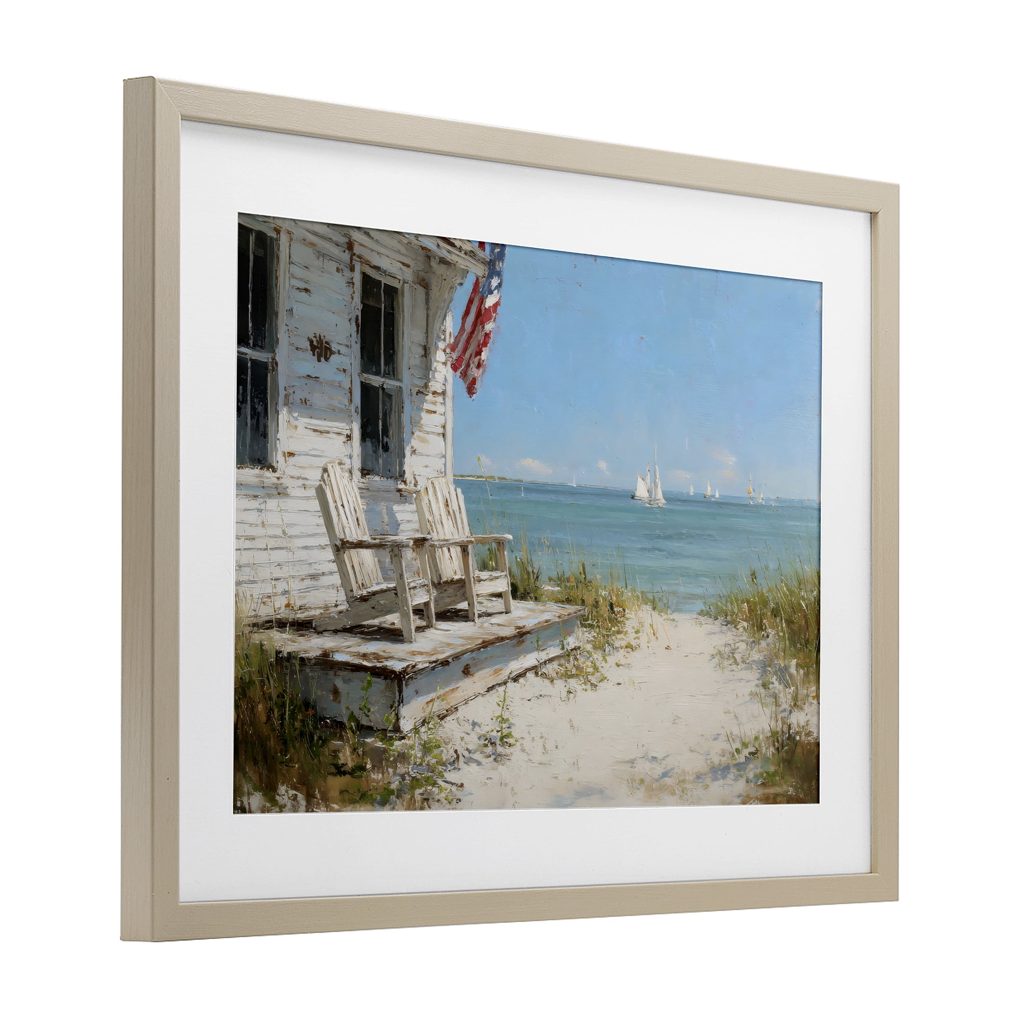 Stupell Industries By The Ocean Cottage Retreat Birch Framed Print Under Glass, design by Petal Prints Design