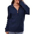 thumbnail image 3 of Women'S Sweaters Fall Winter Quarter Zip Casual Ribbed Cable Knit Pullover Navy Blue M, 3 of 7