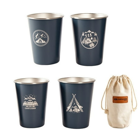 

4pcs 350ml Water Mugs Outdoor Camping With Storage Bag Beer Cup Stainless Steel