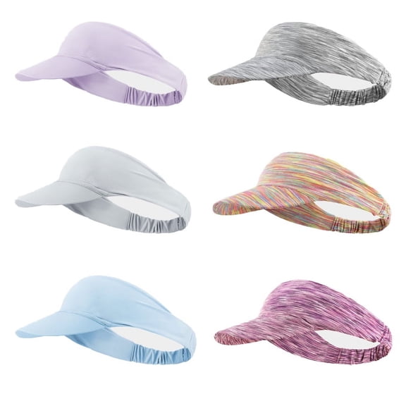 Baywell Women Sun Visor Cap Solid Color Visor Elastic Sports Hat Empty Top Baseball Beach Hat, 6 Packs