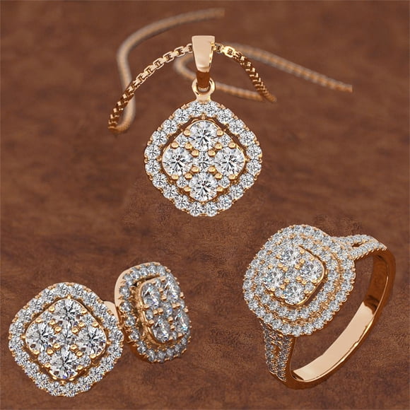 Conjunto de tres piezas de pendientes de collar de anillo de diamantes de moda para mujer Wmkox8yi sjalhkljlk327
