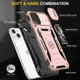 thumbnail image 3 of Cowithday Heavy Duty Rugged Case for iPhone 15, Case with Rotatable Ring Kickstand & Slide Camera Cover, Support Magnetic Car Mount, Soft TPU Shockproof Hard PC Back Case - Rosegold, 3 of 7