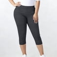 thumbnail image 6 of Women Capri Pants Plus Size Stretch Knee Length Leggings Ribbed Elastic Waist Casual Summer Pull On Capris Gray 4XL, 6 of 7