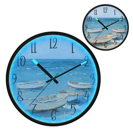 Voice Controlled Luminous Clock LED Night Light 12 Inch Silent Wall Clock Suitable for Bedroom and Living Room Home Decoration Beautiful Sea Boat