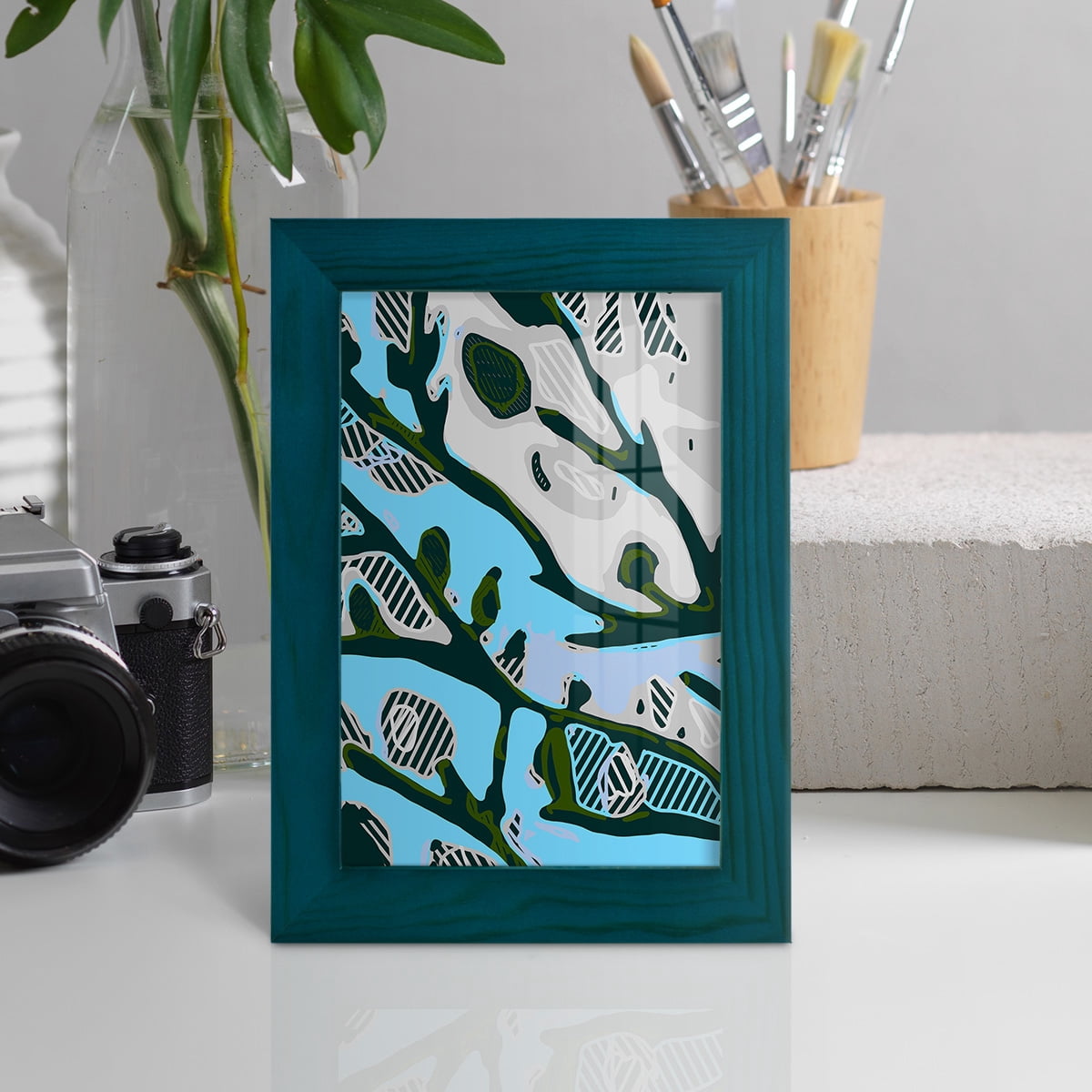 Abstract Tree Limbs I -Framed Print w/glass-Ocean Blue