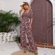 thumbnail image 2 of Love Welove moda mujer Floral manga corta cintura alta pantalones de pierna ancha Casual suelto recogido mono azul marino copo de nieve mediano, 2 of 5