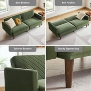 Mopio Convertible Futon Sofa Bed Chloe Premium Velvet Adjustable Folding Backrest, Olive Green