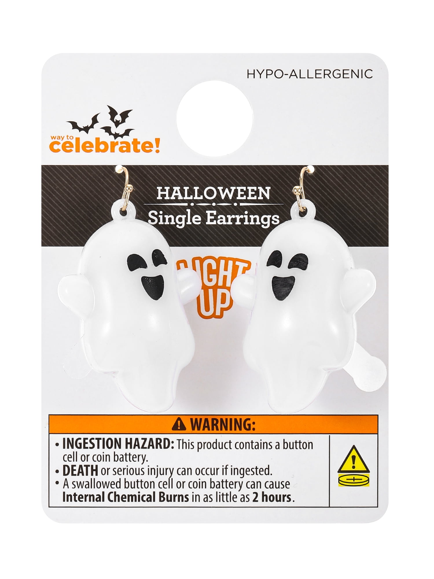 Way to Celebrate Halloween Light-Up Ghost Earring, 1 Pair, Female