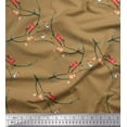 thumbnail image 1 of Soimoi Brown Cotton Cambric Fabric Branch,Floral & American Robin Bird Print Sewing Fabric BTY 56 Inch Wide, 1 of 1