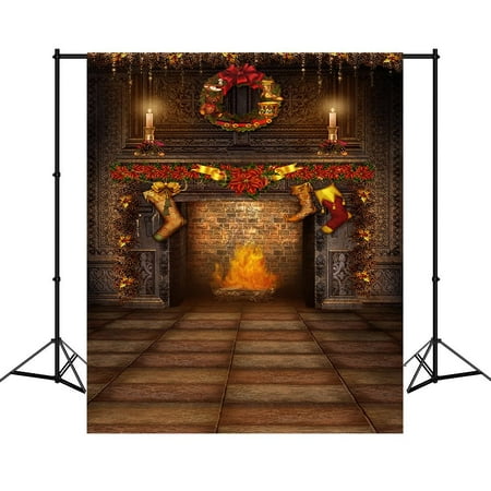 Image of MOHome 5x7ft Christmas Photography Backdrops Flower Garland Candle Fire Stock Night Photo Background Studio Props