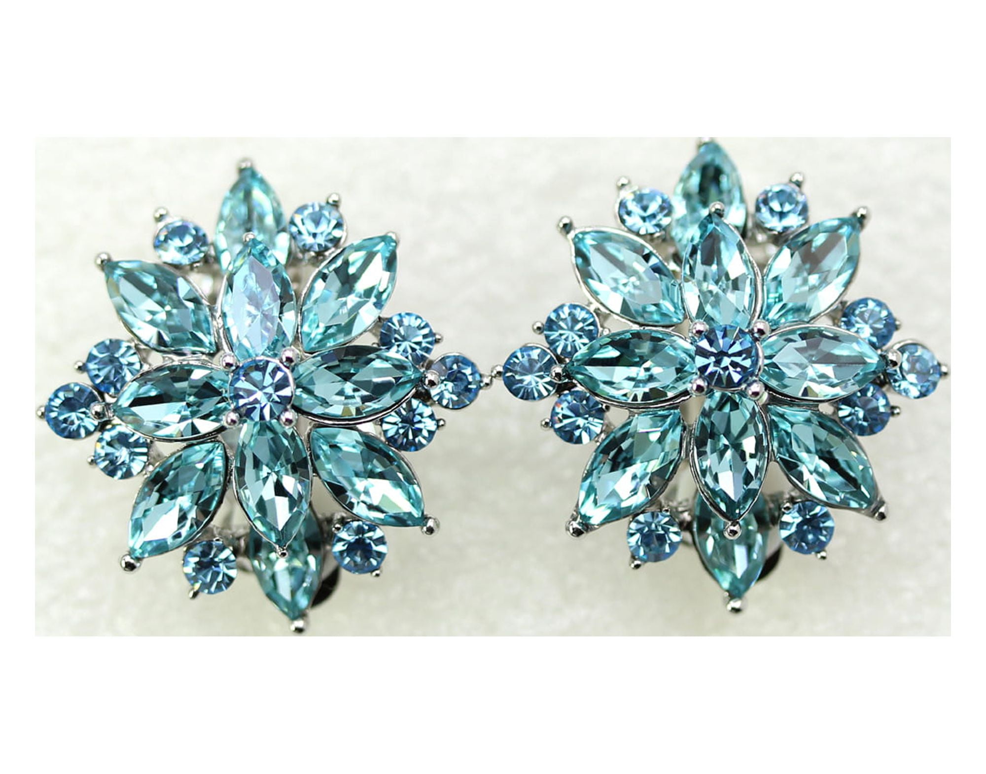 Faship Gorgeous Aqua Rhinestone Crystal Clip On Earrings
