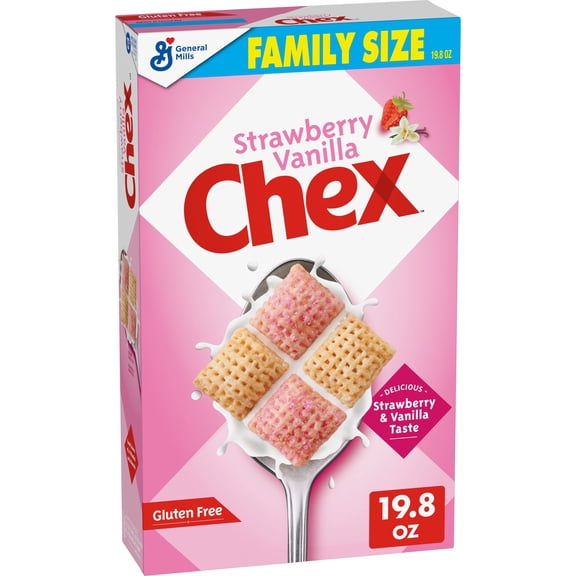 Strawberry Vanilla Chex Cereal, Gluten Free Breakfast Cereal, Family Size, 19.8 oz