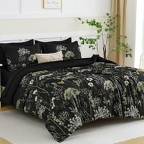 7 Piece Black Floral Comforter Set Queen Size