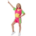 thumbnail image 2 of HCYSFG Girls Halloween Disco Tracksuit Set Short Sleeve Zip Up Top Shorts Sports Outfit Set Neon Color Block Holiday Party Clothing Set, 2 of 3