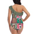 thumbnail image 3 of Java Noel One-Piece Swimsuit One Shoulder Ruffle Swimsuit Sexy Monokini New Girl Beach Swimwear Java Coffee Caribou Pink Green, 3 of 5
