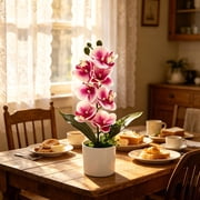 Artificial Orchid Plant,Phalaenopsis Orchid Potted Set with 7 Flowers,Realistic artificial Flower Arrangement for Home Decor,Wedding Floral Centerpiece,Lifelike Silk Flower Decor for Table and Shelf