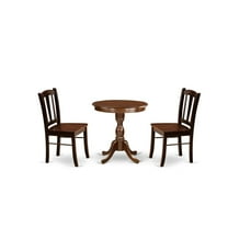 East West Furniture - ESDL3-MAH-W - 3-Pc Dining Room Table Set - 2 Wood Kitchen Chairs and 1 Wood Dining Table (Mahogany Finish)