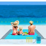 Beach Blanket, SandProof Beach Mat Large 4-7 Persons, Waterproof Picnic Mat Quick Drying Camping Blanket Made by Polyester with 4 Stakes for Outdoor Travel with Storage Bag (83" X 78")