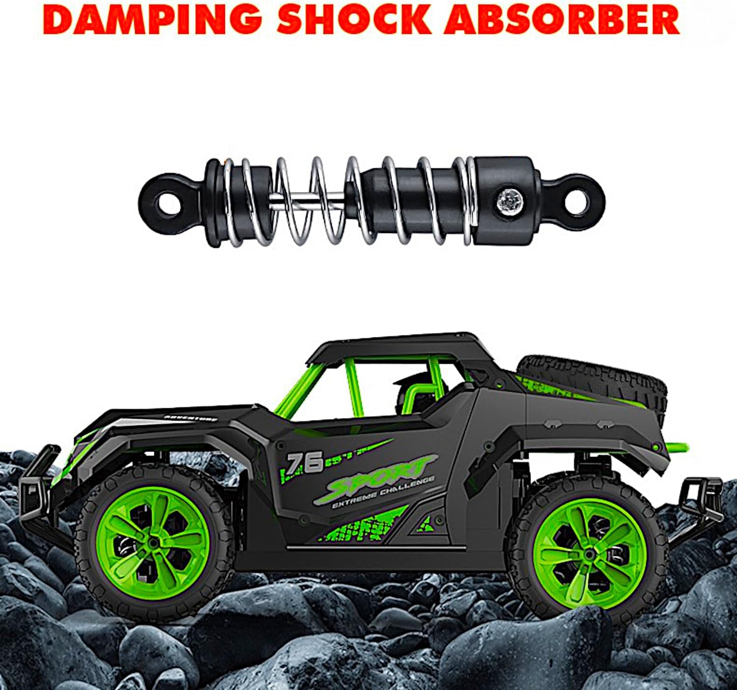 POCO DIVO 4WD Rally Car, 1/16 RC Off-Road Buggy, Radio Remote Control Racing Speed 25kmph Sports Vehicle, 12” All Terrain Toy LED UTV Adventure Truck with Spare Tire