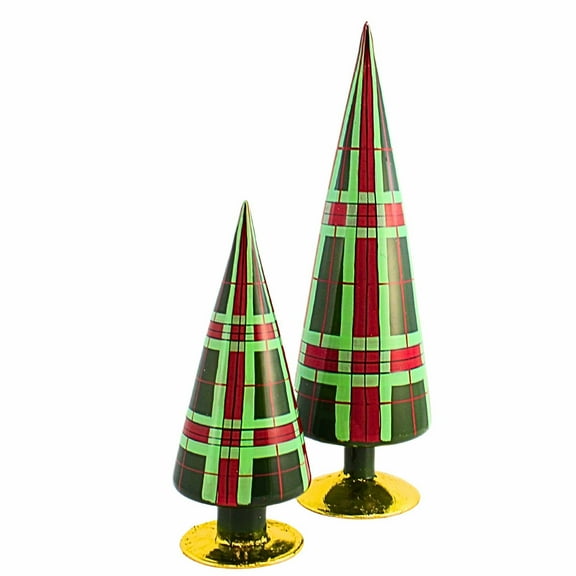 Cody Foster 13.00In Green Plaid Patterned Tree Set/2, Glass, Elegant Glass Green Plaid Trees Cd2021gp