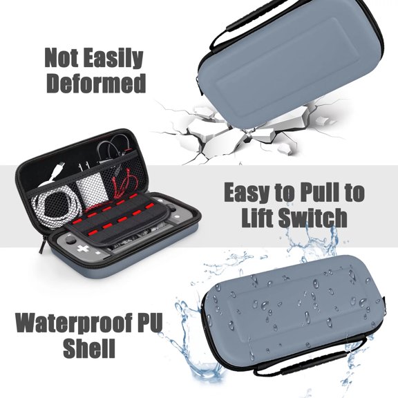 Accessories Set for Nintendo Switch Lite, 9-in-1 Accessories Kit Fit for Nintendo Switch Lite Console with Carrying Case, Protective Cover Case, Adjustable Stand, Thumb Grips, Cable - Grey