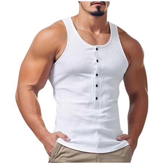 Enridrech Mens Casual Tank Top Fashion Sleeveless Button Front Summer Shirt Solid Color Lightweight Tops for Men