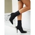 thumbnail image 6 of Knit Detail Point Toe Stiletto Heeled Sock Boots, Women's Elegant Fine Heel Black Monochrome Cushioned Insole Boots, Stylish, 6 of 7