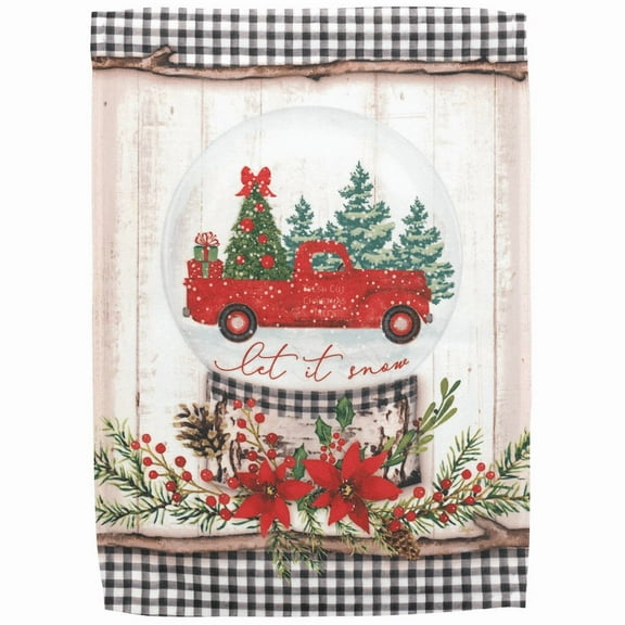 Magnolia Gardens M080132 13 x 18 in. Red Truck Snowglobe Print Garden Flag